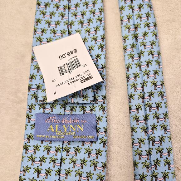 New Alynn Necktie "Palm Tree Siesta" Hammocks Blue 57" 3.25" Hand Made Silk - Picture 2 of 10